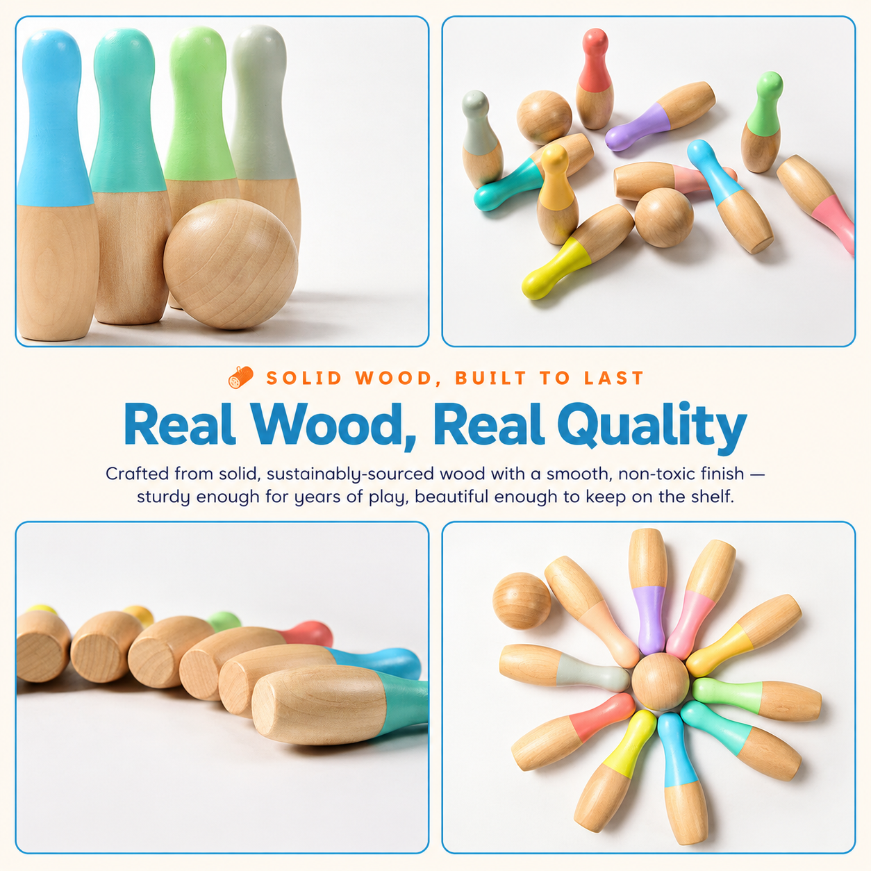 Montessori Rainbow Wooden Bowling Set