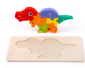 Open image in slideshow, Montessori Wooden Dino 3D Puzzle
