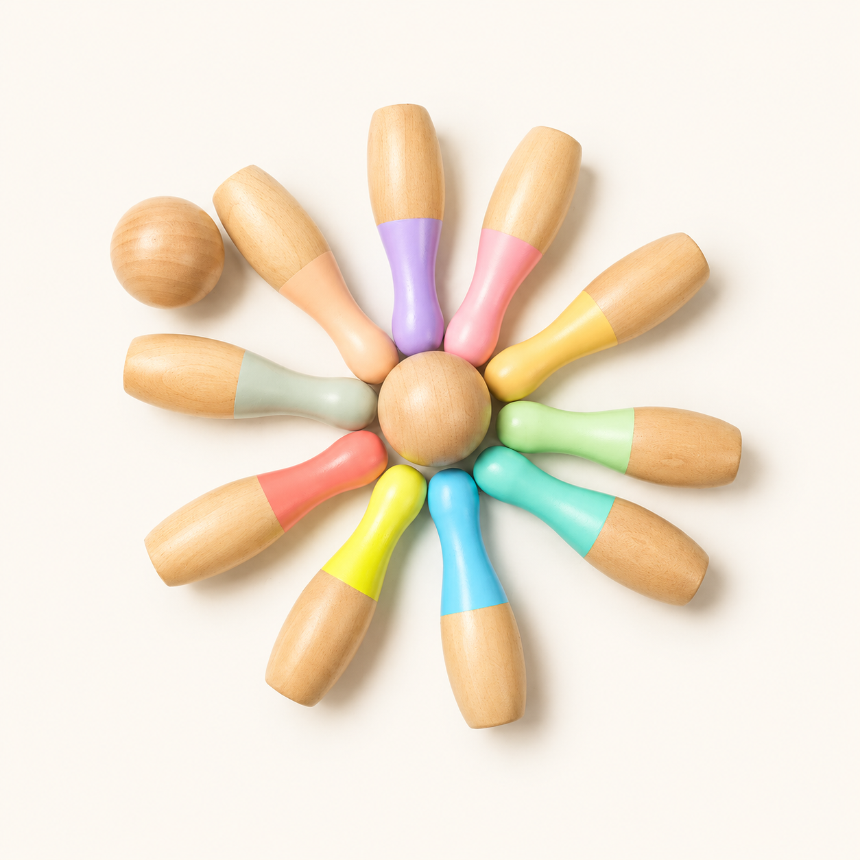 Montessori Rainbow Wooden Bowling Set