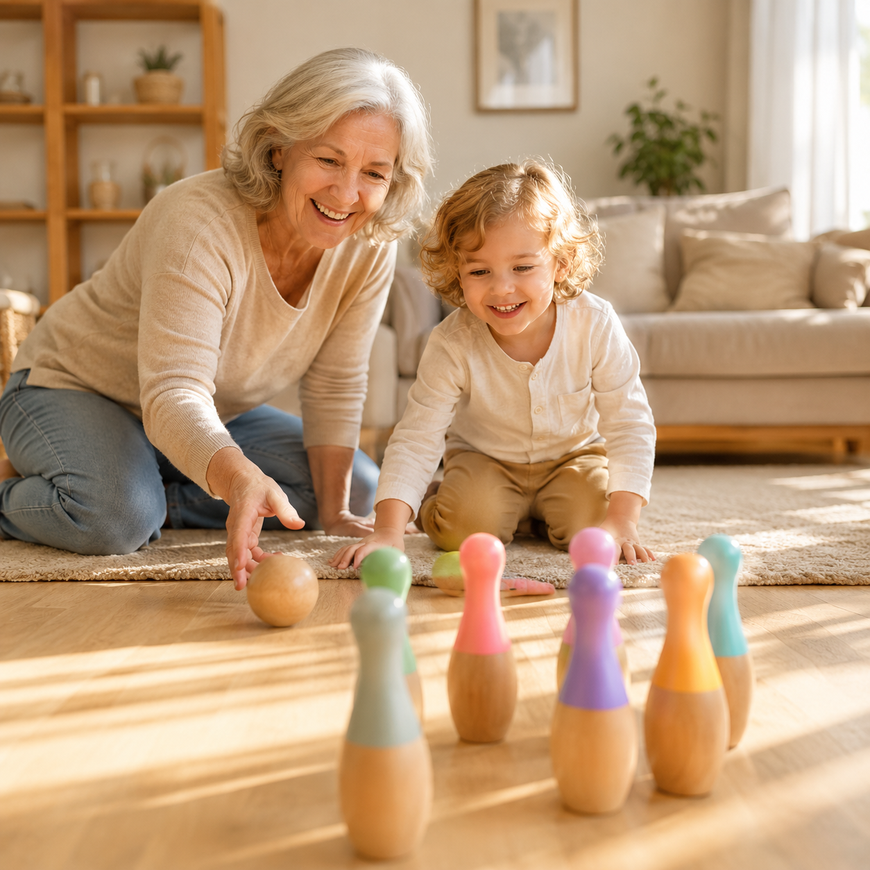 Montessori Rainbow Wooden Bowling Set